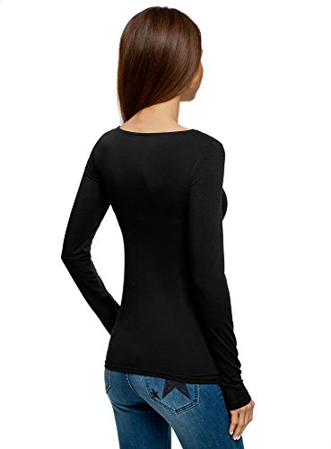 oodji Collection Mujer Camiseta de Manga Larga, Negro, ES 42 / L