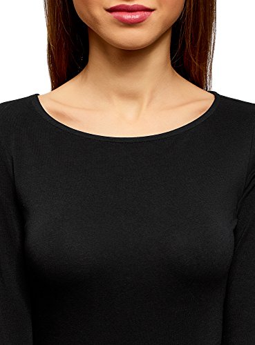 oodji Collection Mujer Camiseta de Manga Larga, Negro, ES 42 / L
