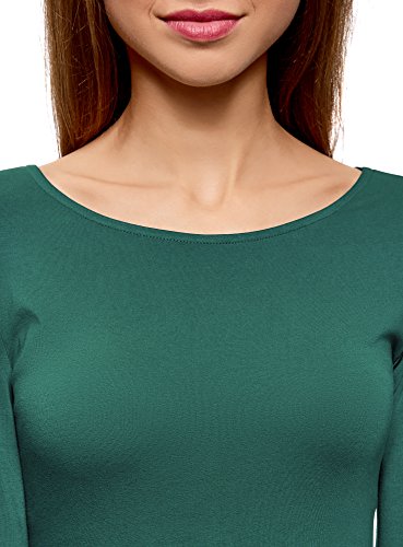 oodji Collection Mujer Camiseta de Manga Larga, Verde, ES 40 / M
