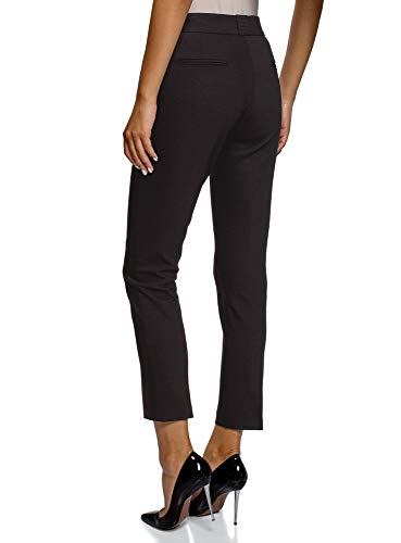 oodji Collection Mujer Pantalones Ajustados con Pinzas, Negro, DE 36 / EU 38 / S