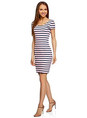 oodji Collection Mujer Vestido Ajustado con Escote Pronunciado en la Espalda, Rosa, ES 44 / XL