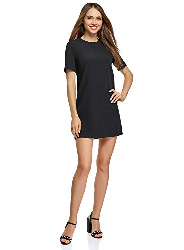 oodji Collection Mujer Vestido de Tejido Grueso con Cremallera en la Espalda, Negro, ES 36 / XS