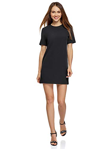 oodji Collection Mujer Vestido de Tejido Grueso con Cremallera en la Espalda, Negro, ES 36 / XS