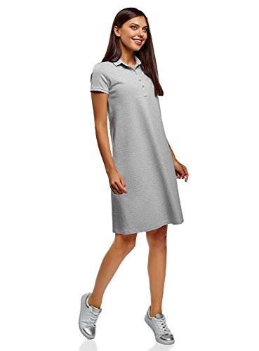oodji Collection Mujer Vestido Polo de Tejido Piqué, Gris, ES 34 / XXS