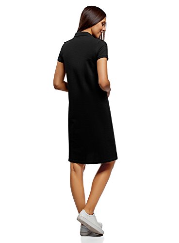 oodji Collection Mujer Vestido Polo de Tejido Piqué, Negro, ES 34 / XXS