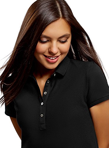 oodji Collection Mujer Vestido Polo de Tejido Piqué, Negro, ES 34 / XXS