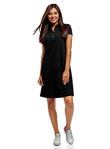 oodji Collection Mujer Vestido Polo de Tejido Piqué, Negro, ES 34 / XXS