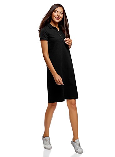 oodji Collection Mujer Vestido Polo de Tejido Piqué, Negro, ES 34 / XXS