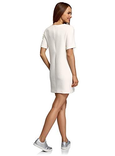 oodji Collection Mujer Vestido Recto de Tejido Texturizado, Blanco, ES 36 / XS
