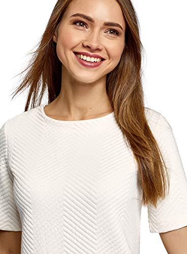 oodji Collection Mujer Vestido Recto de Tejido Texturizado, Blanco, ES 36 / XS