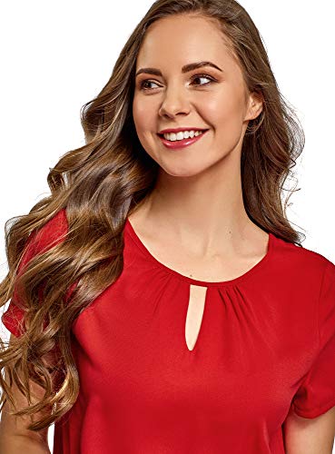 oodji Ultra Mujer Blusa Ancha con Escote Gota, Rojo, ES 36 / XS
