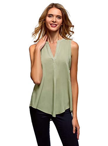 oodji Ultra Mujer Blusa Básica de Viscosa, Verde, ES 42 / L