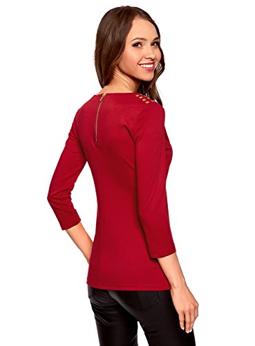 oodji Ultra Mujer Blusa con Cremallera de Manga 3/4, Rojo, ES 44 / XL