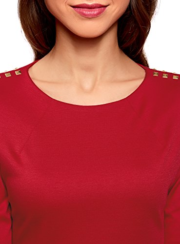 oodji Ultra Mujer Blusa con Cremallera de Manga 3/4, Rojo, ES 44 / XL