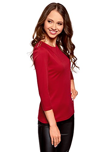 oodji Ultra Mujer Blusa con Cremallera de Manga 3/4, Rojo, ES 44 / XL