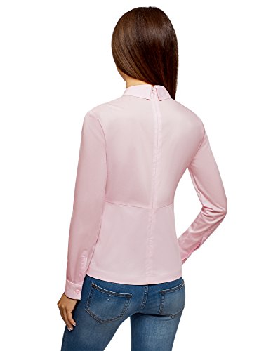 oodji Ultra Mujer Blusa de Algodón con Volante, Rosa, ES 34 / XXS