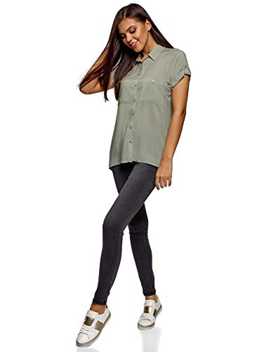 oodji Ultra Mujer Blusa de Viscosa con Bolsillos en el Pecho, Verde, ES 36 / XS