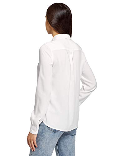 oodji Ultra Mujer Blusa de Viscosa con Cuello de Solapa, Blanco, ES 34 / XXS