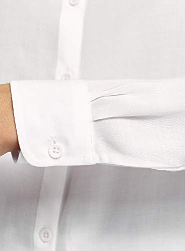 oodji Ultra Mujer Blusa de Viscosa con Cuello de Solapa, Blanco, ES 34 / XXS