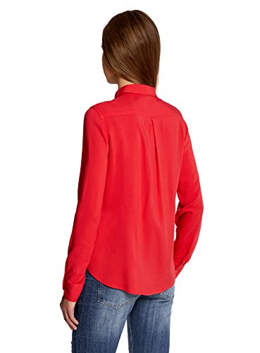 oodji Ultra Mujer Blusa de Viscosa con Cuello de Solapa, Rojo, ES 34 / XXS