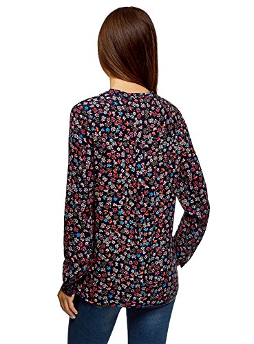 oodji Ultra Mujer Blusa Estampada de Viscosa, Azul, ES 36 / XS