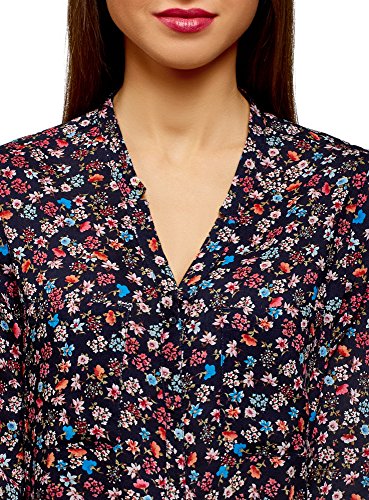 oodji Ultra Mujer Blusa Estampada de Viscosa, Azul, ES 36 / XS