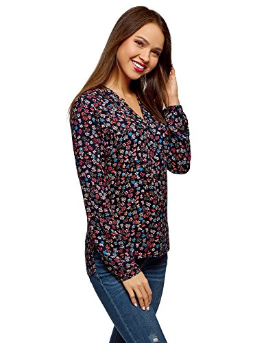 oodji Ultra Mujer Blusa Estampada de Viscosa, Azul, ES 36 / XS