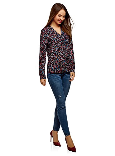 oodji Ultra Mujer Blusa Estampada de Viscosa, Azul, ES 36 / XS