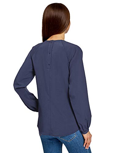 oodji Ultra Mujer Blusa Holgada con Bordado, Azul, ES 42 / L