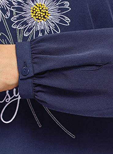 oodji Ultra Mujer Blusa Holgada con Bordado, Azul, ES 42 / L