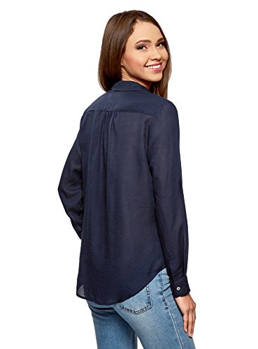 oodji Ultra Mujer Camisa Ancha de Algodón, Azul, ES 38 / S