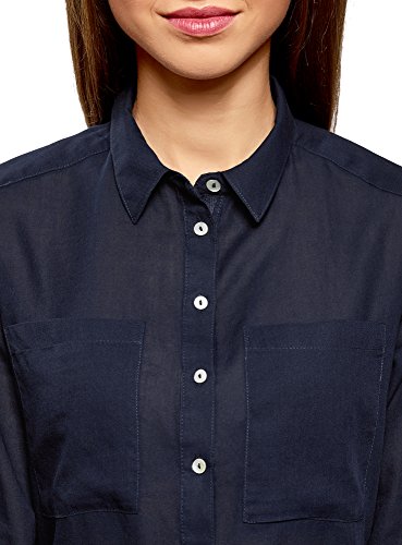oodji Ultra Mujer Camisa Ancha de Algodón, Azul, ES 38 / S