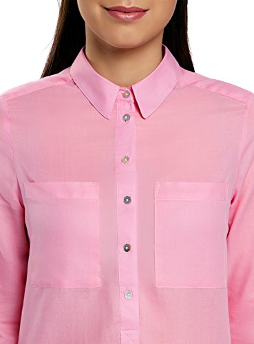 oodji Ultra Mujer Camisa Ancha de Algodón, Rosa, ES 34 / XXS