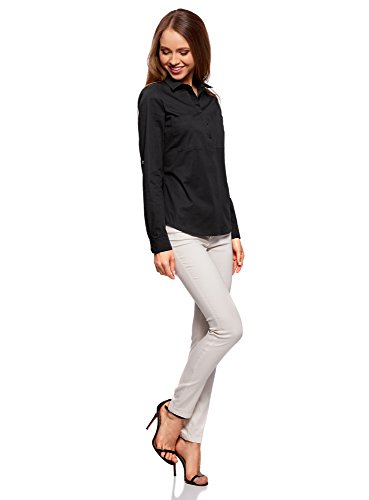 oodji Ultra Mujer Camisa Básica con Bolsillos en el Pecho, Negro, ES 36 / XS