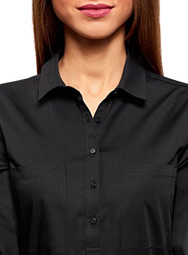 oodji Ultra Mujer Camisa Básica con Bolsillos en el Pecho, Negro, ES 36 / XS
