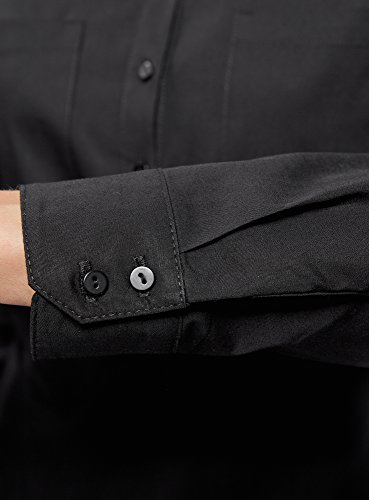 oodji Ultra Mujer Camisa Básica con Bolsillos en el Pecho, Negro, ES 36 / XS