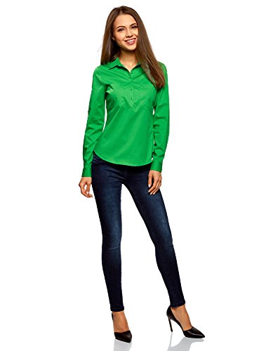 oodji Ultra Mujer Camisa Básica con Bolsillos en el Pecho, Verde, ES 34 / XXS