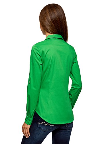 oodji Ultra Mujer Camisa Básica con Bolsillos en el Pecho, Verde, ES 34 / XXS