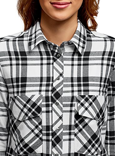 oodji Ultra Mujer Camisa de Algodón con Bolsillos en el Pecho, Negro, ES 34 / XXS