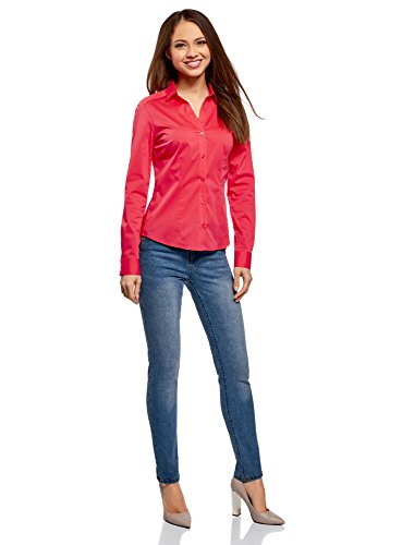 oodji Ultra Mujer Camisa Entallada con Escote en V, Rosa, ES 38 / S