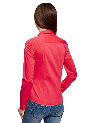 oodji Ultra Mujer Camisa Entallada con Escote en V, Rosa, ES 38 / S
