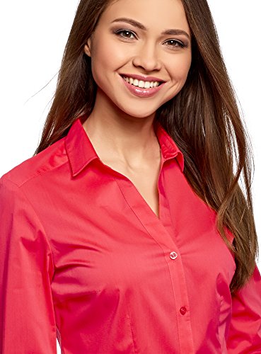 oodji Ultra Mujer Camisa Entallada con Escote en V, Rosa, ES 38 / S