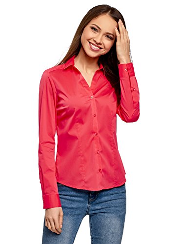 oodji Ultra Mujer Camisa Entallada con Escote en V, Rosa, ES 38 / S
