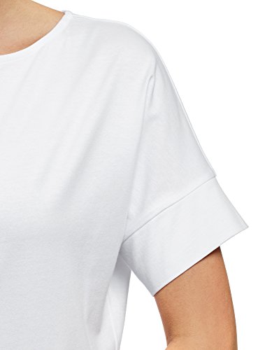 oodji Ultra Mujer Camiseta Básica de Algodón, Blanco, ES 42 / L