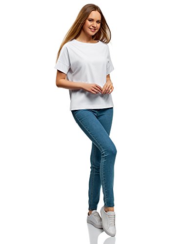 oodji Ultra Mujer Camiseta Básica de Algodón, Blanco, ES 42 / L