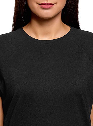 oodji Ultra Mujer Camiseta Básica de Algodón con Borde No Elaborado, Negro, ES 34 / XXS