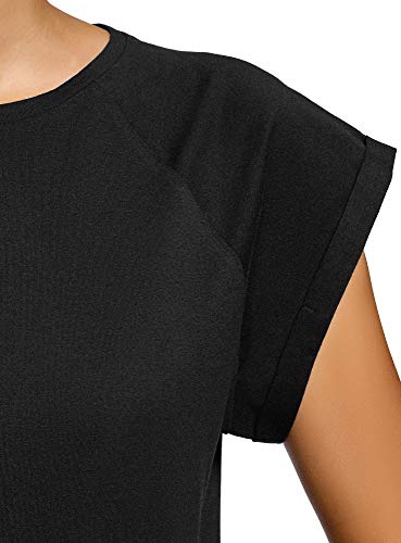 oodji Ultra Mujer Camiseta Básica de Algodón con Borde No Elaborado, Negro, ES 34 / XXS