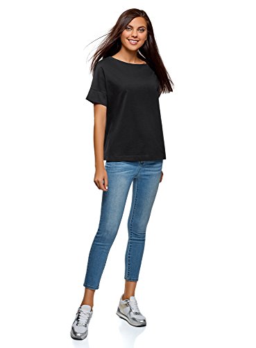 oodji Ultra Mujer Camiseta Básica de Algodón, Negro, ES 38 / S