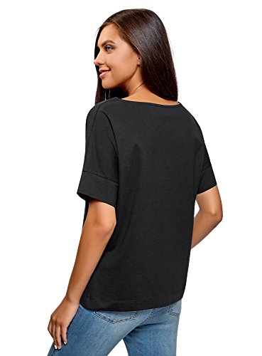 oodji Ultra Mujer Camiseta Básica de Algodón, Negro, ES 38 / S