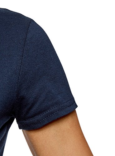 oodji Ultra Mujer Camiseta con Estampado Estrella de Pedrería, Azul, ES 34 / XXS